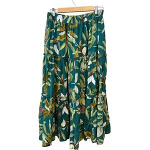 Revolve OPT One Pretty Time green tropical print tiered maxi skirt XL